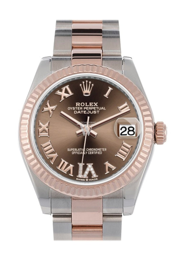 Rolex Datejust 31 Chocolate Large Vi Set With Diamonds Dial Fluted Bezel 18K Everose Gold Two Tone