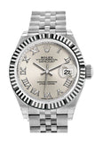 Rolex Datejust 28 Silver Roman Dial Fluted Bezel Steel Jubilee Ladies Watch 279174