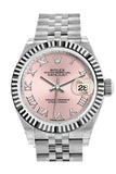 Rolex Datejust 28 Pink Roman Dial Fluted Bezel Steel Jubilee Ladies Watch 279174