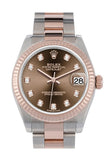 Rolex Datejust 31 Chocolate Diamond Dial Fluted Bezel 18K Everose Gold Two Tone Watch 278271