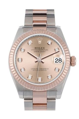Rolex Datejust 31 Rose Diamond Dial Fluted Bezel 18K Everose Gold Two Tone Watch 278271