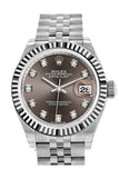 Rolex Datejust 28 Dark Grey set with Diamonds Dial Fluted Bezel Steel Jubilee Ladies Watch 279174