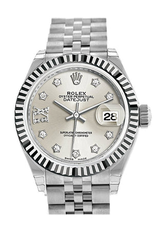 Rolex Datejust 28 Silver Roman Large Vi Set With Diamonds Dial Fluted Bezel Steel Jubilee Ladies