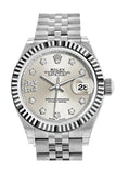Rolex Datejust 28 Silver Roman Large VI set with Diamonds Dial Fluted Bezel Steel Jubilee Ladies Watch 279174