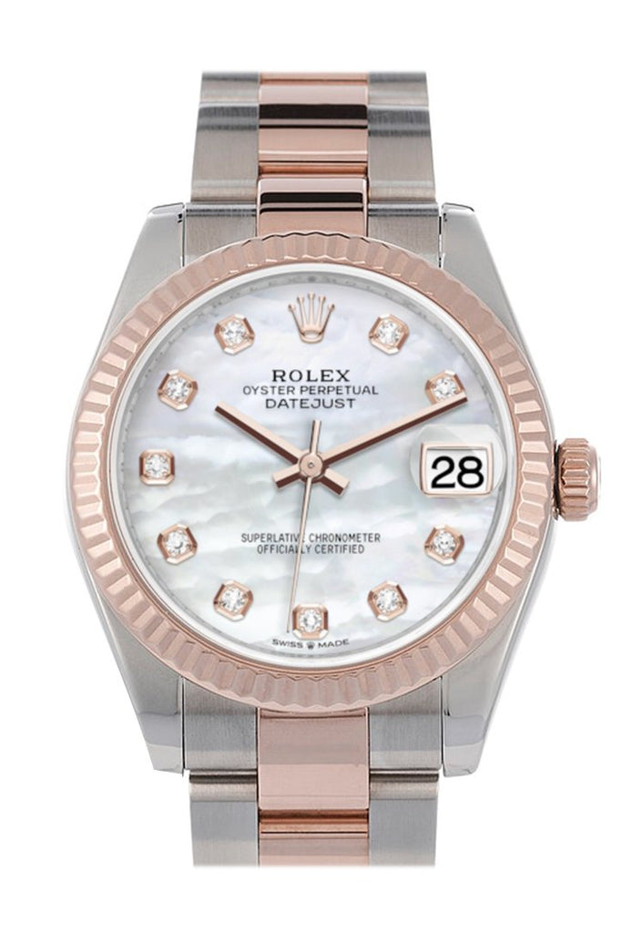 Rolex Datejust 31 Pearl Diamond Dial Fluted Bezel 18K Everose Gold Two Tone Watch 278271