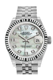 Rolex Datejust 28 Pearl Set With Diamonds Dial Fluted Bezel Steel Jubilee Ladies Watch 279174