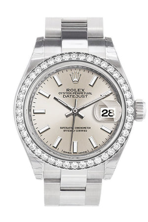 Rolex Datejust 28 Silver Dial Diamond Bezel Steel Ladies Watch 279384Rbr