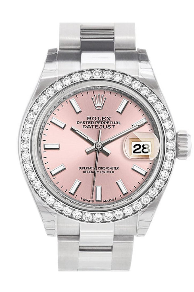 Rolex Datejust 28 Pink Dial Diamond Bezel Steel Ladies Watch 279384Rbr