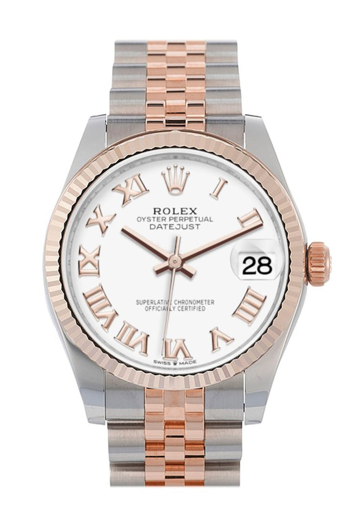 Rolex Datejust 31 White Roman Dial Fluted Bezel 18K Everose Gold Two Tone Jubilee Watch 278271