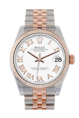 Rolex Datejust 31 White Roman Dial Fluted Bezel 18K Everose Gold Two Tone Jubilee Watch 278271