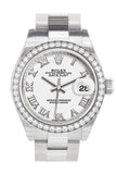 Rolex Datejust 28 White Roman Dial Diamond Bezel Steel Ladies Watch 279384Rbr