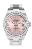 Rolex Datejust 28 Pink Roman Dial Diamond Bezel Steel Ladies Watch 279384RBR NP
