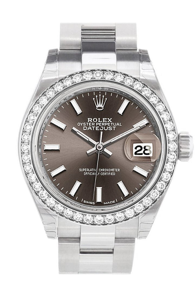 Rolex Datejust 28 Dark Grey Dial Diamond Bezel Steel Ladies Watch 279384Rbr