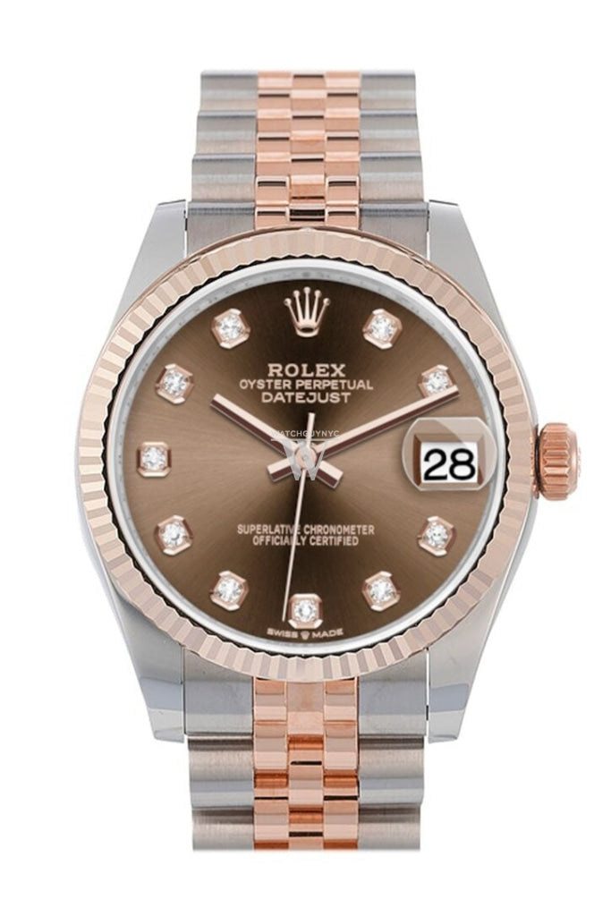 Rolex Datejust 31 Chocolate Diamond Dial Fluted Bezel 18K Everose Gold Two Tone Jubilee Watch 278271