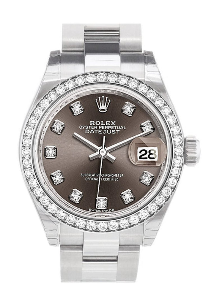 Rolex Datejust 28 Dark Grey Set With Diamonds Dial Diamond Bezel Steel Ladies Watch 279384Rbr