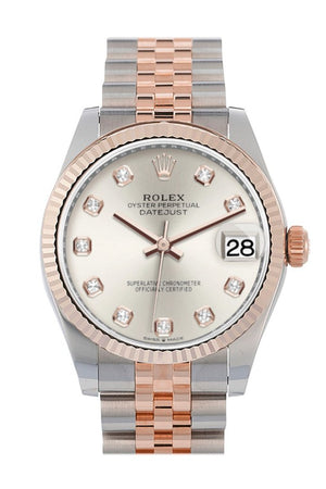 Rolex Datejust 31 Silver Diamond Dial Fluted Bezel 18K Everose Gold Two Tone Jubilee Watch 278271
