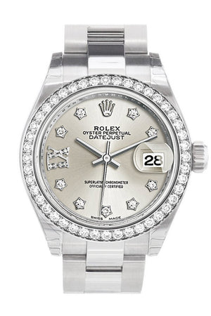 Rolex Datejust 28 Silver Roman Large Vi Set With Diamonds Dial Diamond Bezel Steel Ladies Watch