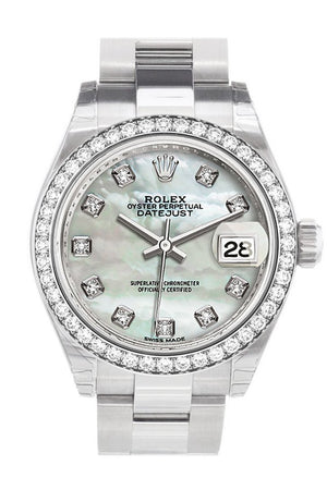 Rolex Datejust 28 Pearl Set With Diamonds Dial Diamond Bezel Steel Ladies Watch 279384Rbr
