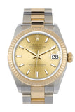 Rolex Datejust 31 Champagne Dial Fluted Bezel 18K Yellow Gold Two Tone Watch 278273