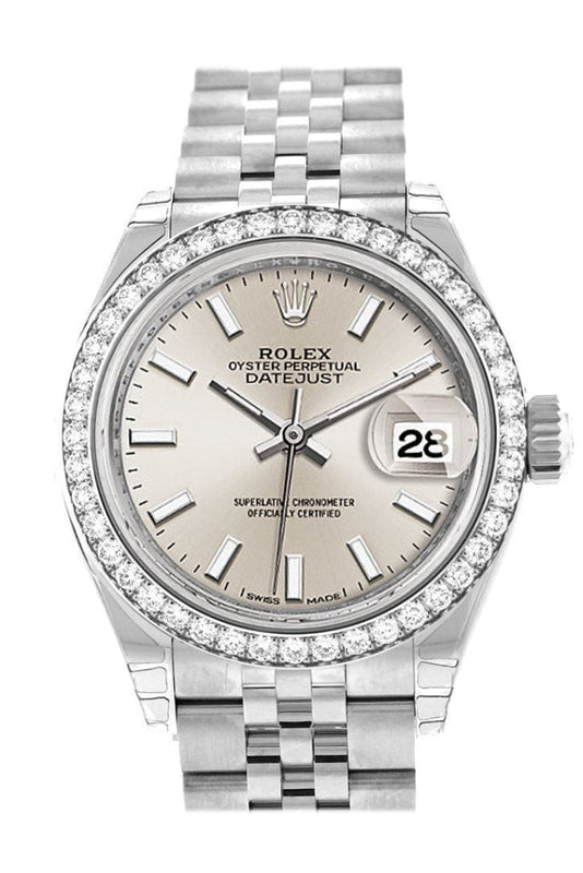 ROLEX 279384RBR Datejust 28 Silver Dial Diamond Bezel Ladies Watch