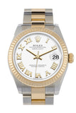 Rolex Datejust 31 White Roman Dial Fluted Bezel 18K Yellow Gold Two Tone Watch 278273