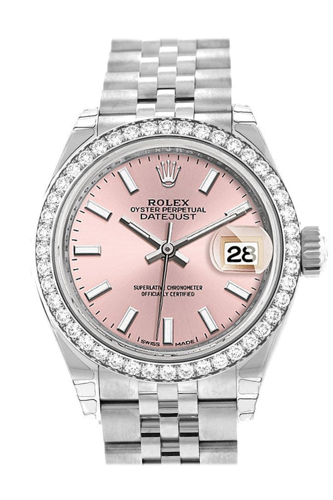 Rolex Datejust 28 Pink Dial Diamond Bezel Steel Jubilee Ladies Watch 279384Rbr