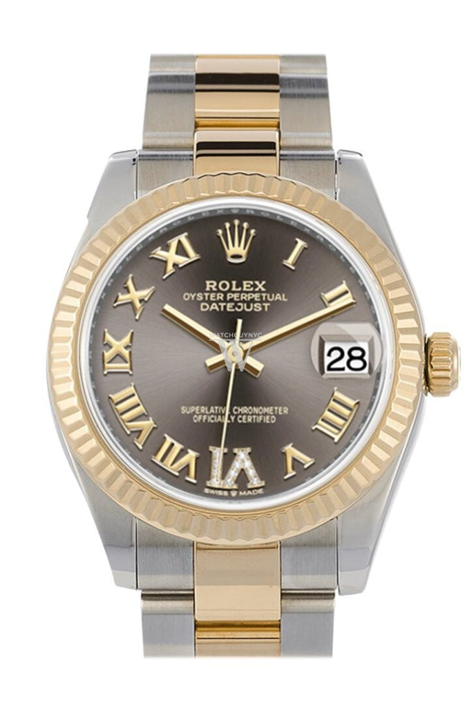 Rolex Datejust 31 Dark Grey Large Vi Set With Diamonds Dial Fluted Bezel 18K Yellow Gold Two Tone