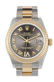 Rolex Datejust 31 Dark Grey Large VI set with Diamonds Dial Fluted Bezel 18K Yellow Gold Two Tone Watch 278273 NP