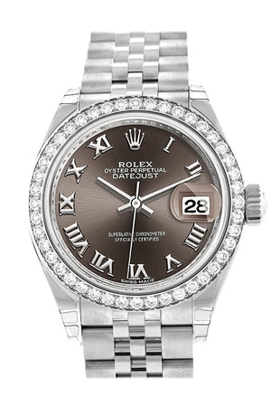 Rolex Datejust 28 Dark Grey Roman Dial Diamond Bezel Steel Jubilee Ladies Watch 279384Rbr
