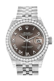 Rolex Datejust 28 Dark Grey Roman Dial Diamond Bezel Steel Jubilee Ladies Watch 279384Rbr