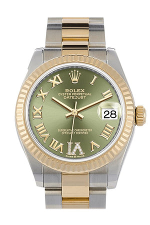 Rolex Datejust 31 Olive Green Large Vi Set With Diamonds Dial Fluted Bezel 18K Yellow Gold Two Tone
