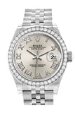 Rolex Datejust 28 Silver Roman Dial Diamond Bezel Steel Jubilee Ladies Watch 279384Rbr