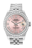 Rolex Datejust 28 Pink Roman Dial Diamond Bezel Steel Jubilee Ladies Watch 279384RBR NP