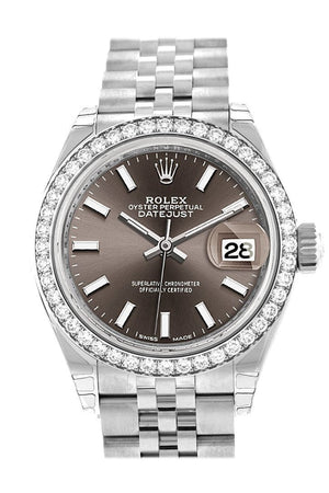 Rolex Datejust 28 Dark Grey Dial Diamond Bezel Steel Jubilee Ladies Watch 279384Rbr