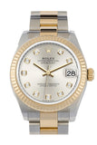 Rolex Datejust 31 Silver Diamond Dial Fluted Bezel 18K Yellow Gold Two Tone Watch 278273