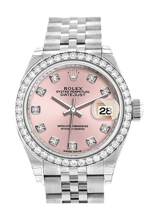Rolex Datejust 28 Pink Set With Diamonds Dial Diamond Bezel Steel Jubilee Ladies Watch 279384Rbr