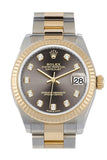 Rolex Datejust 31 Dark Grey Diamonds Dial Fluted Bezel 18K Yellow Gold Two Tone Watch 278273 NP