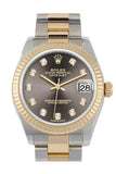 Rolex Datejust 31 Dark Grey Diamonds Dial Fluted Bezel 18K Yellow Gold Two Tone Watch 278273 NP