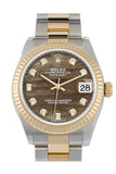 Rolex Datejust 31 Black Mother-Of-Pearl Diamond Dial Fluted Bezel 18K Yellow Gold Two Tone Watch
