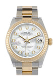 Rolex Datejust 31 White Mother-Of-Pearl Diamond Dial Fluted Bezel 18K Yellow Gold Two Tone Watch