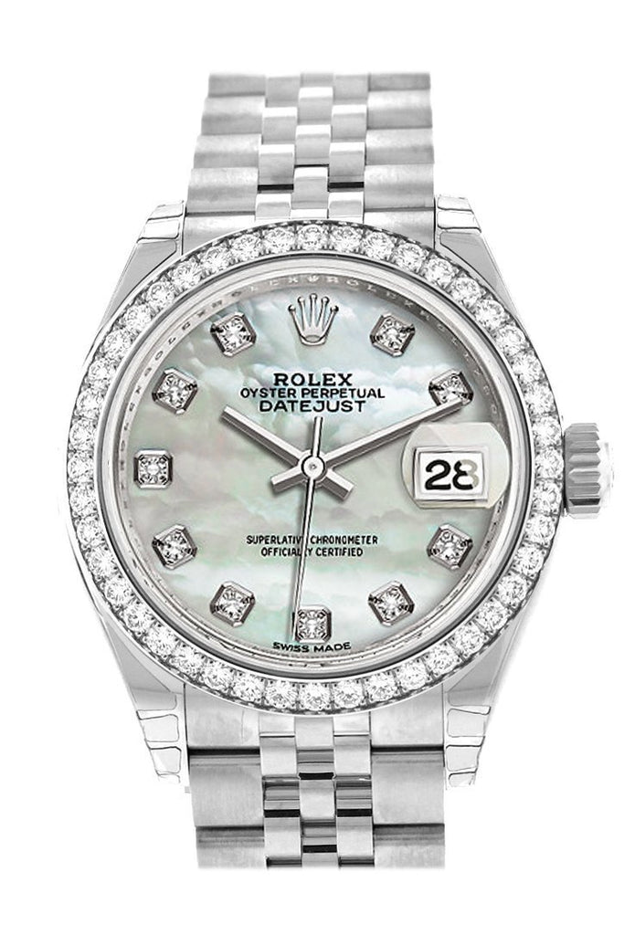 Rolex Datejust 28 Pearl Set With Diamonds Dial Diamond Bezel Steel Jubilee Ladies Watch 279384Rbr