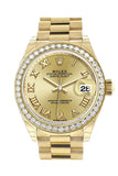 Rolex Datejust 28 Champagne Roman Dial Diamond Bezel President Ladies Watch 279138Rbr