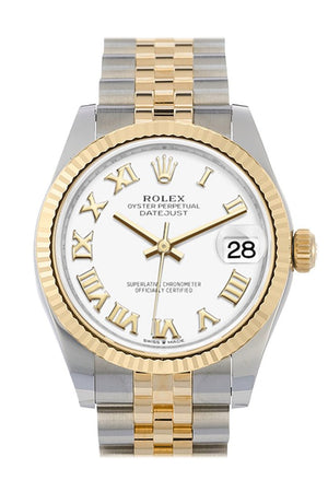 Rolex Datejust 31 White Roman Dial Fluted Bezel 18K Yellow Gold Two Tone Jubilee Watch 278273