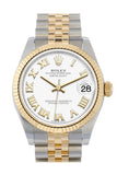 Rolex Datejust 31 White Roman Dial Fluted Bezel 18K Yellow Gold Two Tone Jubilee Watch 278273 NP