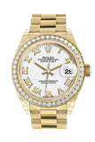 Rolex Datejust 28 White Roman Dial Diamond Bezel President Ladies Watch 279138Rbr