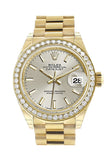 Rolex Datejust 28 Silver Dial Diamond Bezel President Ladies Watch 279138Rbr