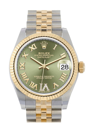 Rolex Datejust 31 Olive Green Large Vi Set With Diamonds Dial Fluted Bezel 18K Yellow Gold Two Tone