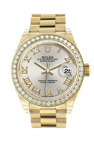 Rolex Datejust 28 Silver Roman Dial Diamond Bezel President Ladies Watch 279138Rbr