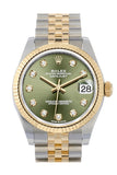 Rolex Datejust 31 Olive Green Diamond Dial Fluted Bezel 18K Yellow Gold Two Tone Jubilee Watch