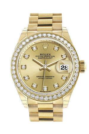 Rolex Datejust 28 Champagne Diamond Dial Bezel President Ladies Watch 279138Rbr